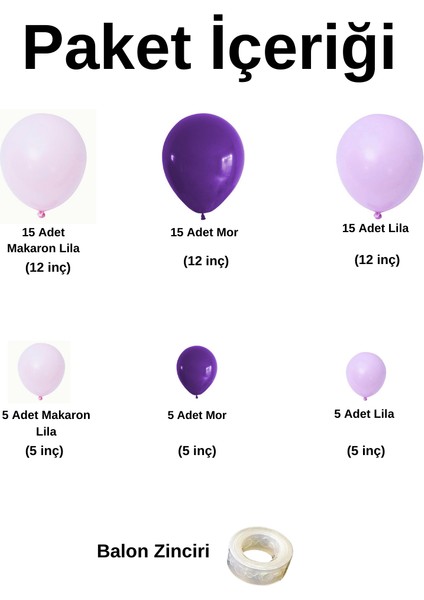 ^^ Doğum Günü Konsepti * Makaron Lila * Mor * Lila * 60 Lı Balon Zinciri Parti Seti fiyatları
