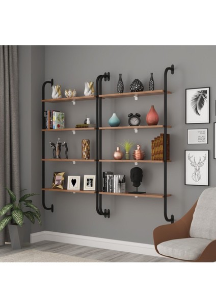 Sensa Modüler Mobilya 60 cm Duvar Rafı Kitaplık Ceviz Raf Duvara Monte 60 cm Ahşap Modern 4 Kahverengi Modern Metal 151 C