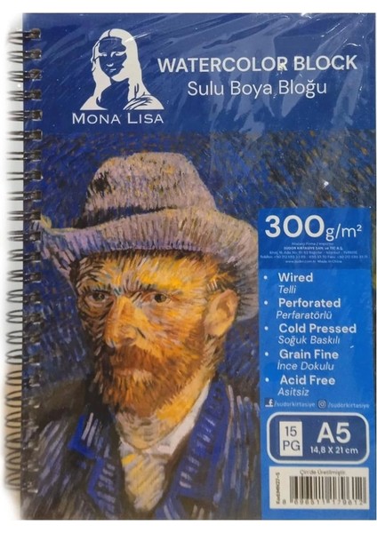 Monalisa Resim Defteri A5 Yandan Spiralli 300 gr 15 Yp MN27-5