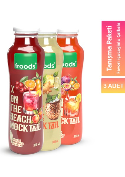 Şeker Ilavesiz Kokteyl Şurubu Mocktail Tanışma Paketi Cam Şişe 3 x 330 ml