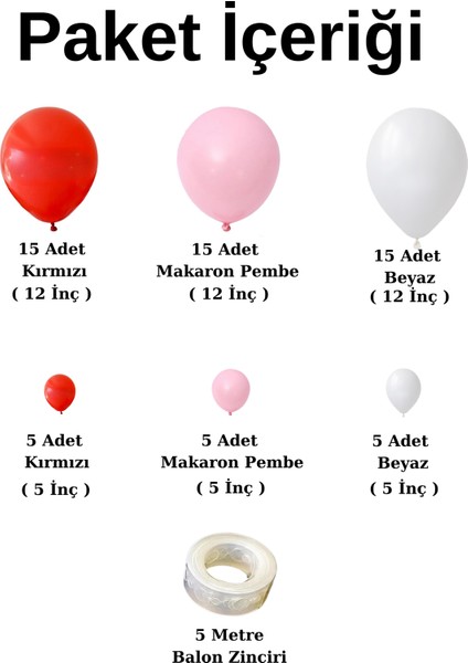 ^^ Doğum Günü Konsepti * Kırmızı * Beyaz * Makaron Pembe * 60 Lı Balon Zinciri Parti Seti fiyatları