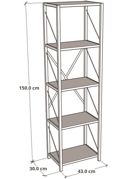 Beyaz 5 Dar Raflı Metal Kitaplık Dekoratif Çok Amaçlı Raf - Beyaz 5 30 cm Klasik Suntalam 43 cm Sun