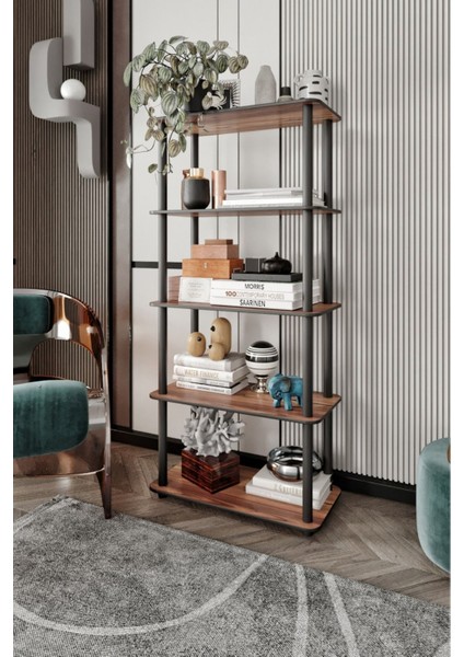 60 cm Dekoratif Masivo Kitaplık 5 Katlı 30X60 Dikdörtgen Çok Amaçlı Raf Madran Ceviz Modern Mdf 5 K