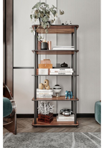 60 cm Dekoratif Masivo Kitaplık 5 Katlı 30X60 Dikdörtgen Çok Amaçlı Raf Madran Ceviz Modern Mdf 5 K fiyatları