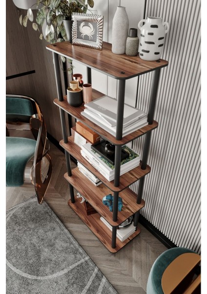 60 cm Dekoratif Masivo Kitaplık 5 Katlı 30X60 Dikdörtgen Çok Amaçlı Raf Madran Ceviz Modern Mdf 5 K modelleri