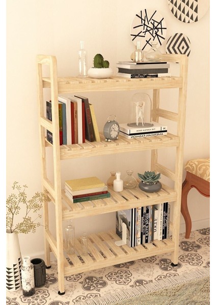 Ahşap 4 Raflı Ahşap Kitaplık Klasik 1 4 Çok Renkli 30 cm 70 cm Ortaokul Ahşap