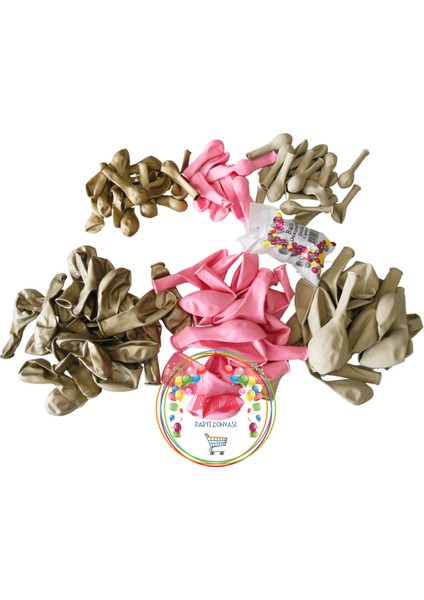 ^^ Doğum Günü Konsepti * Pastel Pembe * Krom Gold * Deniz Kumu * 60 Lı Balon Zinciri Parti Seti
