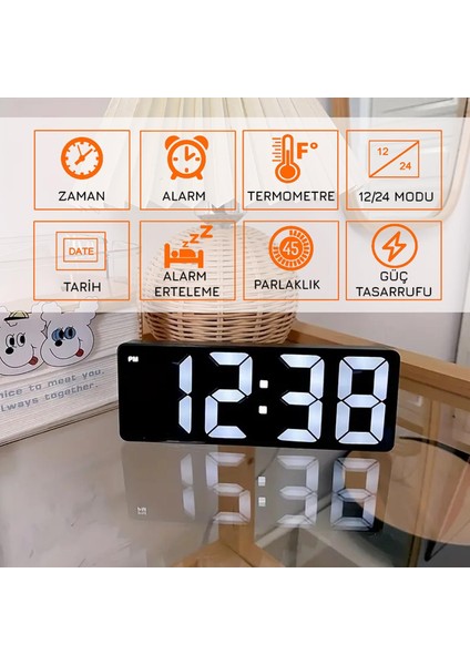 Hd LED Ekranlı Aynalı Tarih Termometre Alarm Hediyelik Dijital Masa Saati