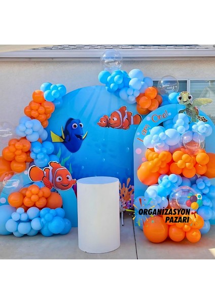 Balon Seti Açık Mavi-Turuncu-Makaron Mavi 100 Lü Balon Zinciri Seti