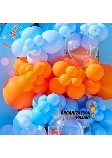 Balon Seti Açık Mavi-Turuncu-Makaron Mavi 100 Lü Balon Zinciri Seti fırsatları
