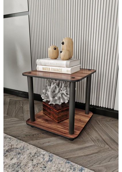 2 Dekoratif Masivo Kitaplık 2 Katlı 34X34 Dikdörtgen Çok Amaçlı Raf Madran Ceviz 35 cm Mdf 34 cm Ka