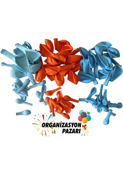 Balon Seti Açık Mavi-Turuncu-Makaron Mavi 60 Lı Balon Zinciri Seti modelleri