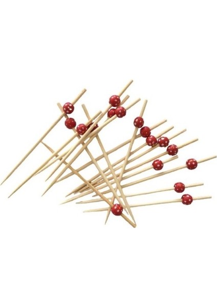 Beyaz Puantiyeli Kırmızı Bambu Kürdan 12 Cm