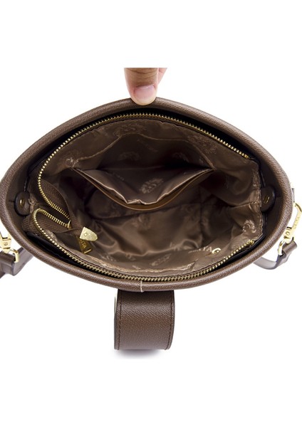 Klasik ve Şık Kadın Omuz Çantası-Uzun Askılı-Üç Bölmeli Vizon WB8898 modelleri