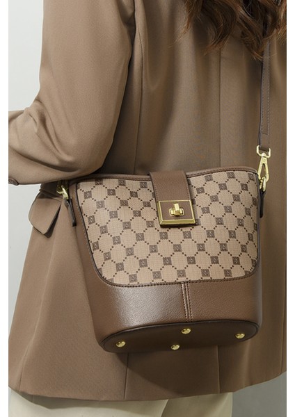 Klasik ve Şık Kadın Omuz Çantası-Uzun Askılı-Üç Bölmeli Vizon WB8898 fırsatları