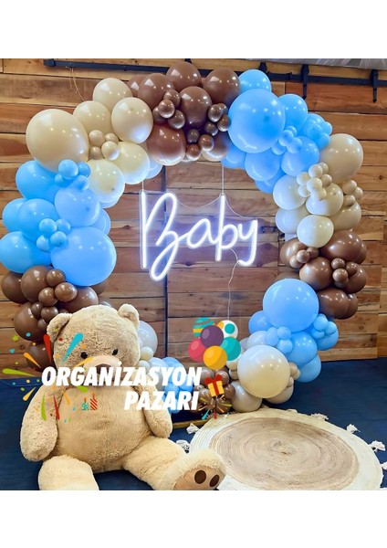 Balon Seti Çikolata Kahve-Deniz Kumu-Makaron Mavi 100 Lü Balon Zinciri Seti