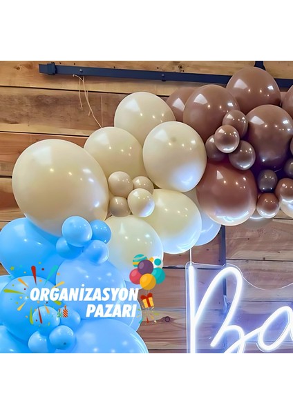 Balon Seti Çikolata Kahve-Deniz Kumu-Makaron Mavi 100 Lü Balon Zinciri Seti