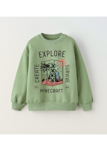 Erkek Çocuk Minecraft Baskılı Sweatshirt