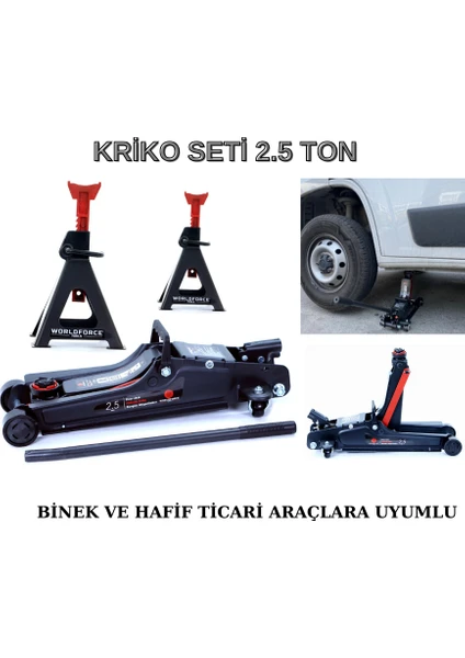 Hidrolik Kriko Seti 2.5 Ton Kriko ve 2 Adet Kriko Standı Min: 85MM MAX:375MM