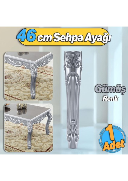 Erva Plastik Sehpa Ayağı 46 cm Gümüş Renk Orta Ayak Zigon Sehpa Mobilya Masa Ayakları Gri 1 Adet