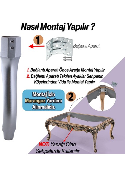 Erva Plastik Sehpa Ayağı 46 cm Gümüş Renk Orta Ayak Zigon Sehpa Mobilya Masa Ayakları Gri 1 Adet