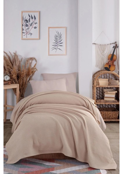Ecocel Pike Örtü Tek Kişilik 160x230cm Karde Koyu Bej