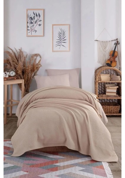 Ecocel Pike Örtü Tek Kişilik 160x230cm Karde Koyu Bej