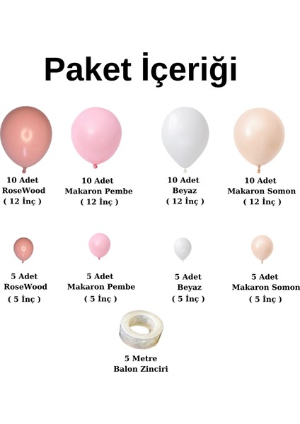 Ata Parti Dünyası ^^ Doğum Günü Konsepti * Makaron Somon * Makaron Pembe * Rosewood * Beyaz * 60 Lı Balon Zinciri Parti Seti