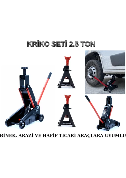 Hidrolik Kriko Seti 2.5 Ton Kriko ve 2 Adet Kriko Standı MIN:190MM MAX:500MM