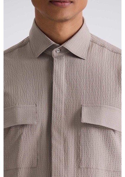Haki Comfort Fit Normal Yaka Gömlek modelleri