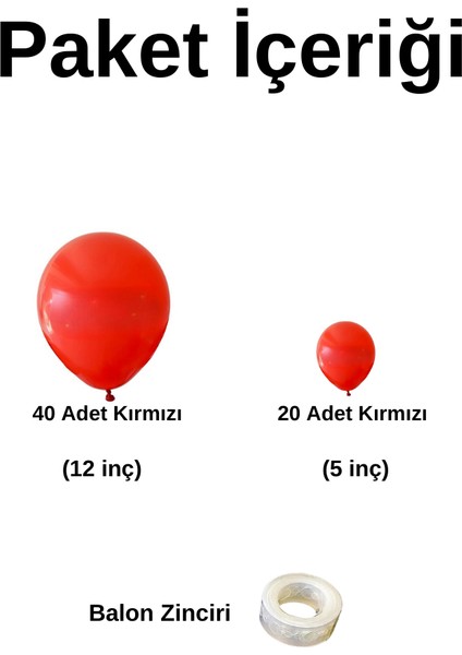 ^^ Doğum Günü Konsepti * Pastel Kırmızı * 60 Lı Balon Zinciri Parti Seti