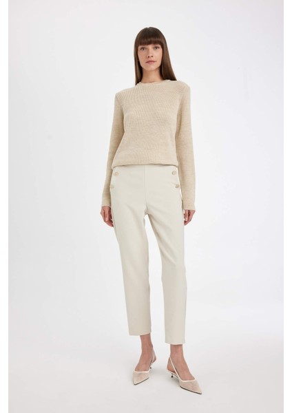Regular Fit Bisiklet Yaka Simli Kumaş Triko Kazak D0405AX24WN