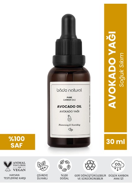 Bade Natural Avokado Yağı Soğuk Sıkım %100 Saf 30 ml