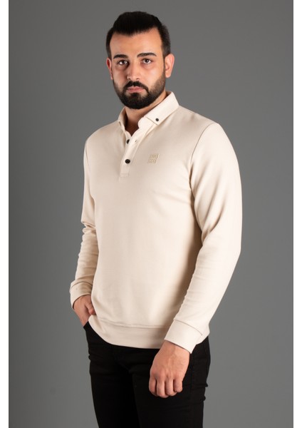 Zeki Özer Erkek Bej Dokulu Polo Yaka Kazak