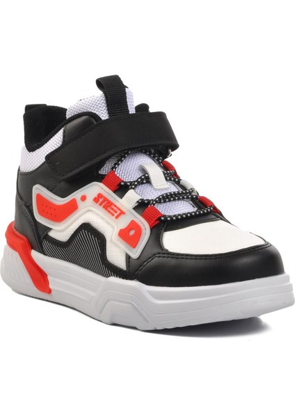 1726-F Siyah-Beyaz-Kırmızı Çocuk Bilek Boy Sneaker