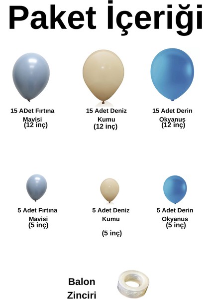 Ata Parti Dünyası ^^ Doğum Günü Konsepti * Derin Okyanus * Deniz Kumu * Fırtına Mavisi * 60 Lı Balon Zinciri Parti Seti