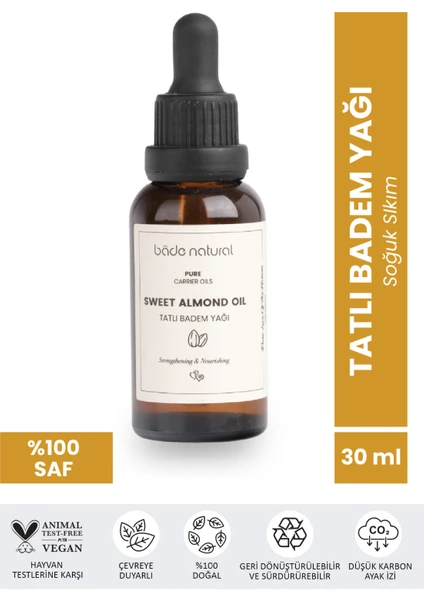 Bade Natural Tatlı Badem Yağı Soğuk Sıkım %100 Saf 30 ml