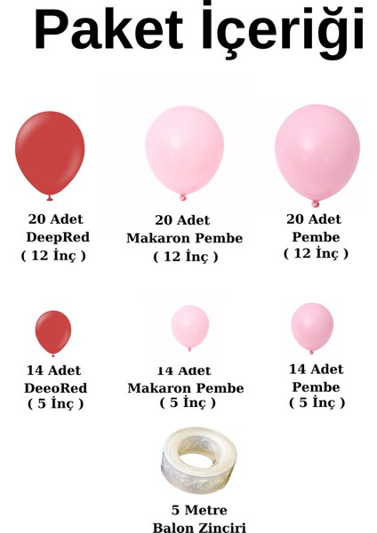 Balon Seti Deepred-Makaron Pembe-Pastel Pembe 100 Lü Balon Zinciri Seti fiyatları