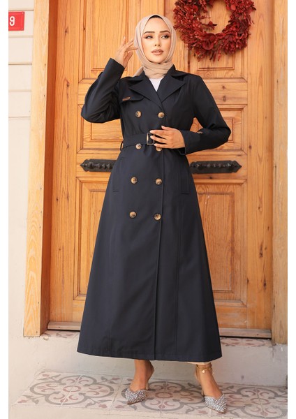 Kemerli Lacivert Tesettür Trençkot 61500L