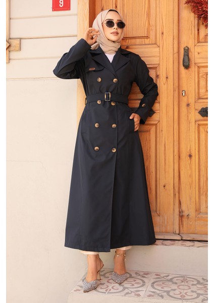 Kemerli Lacivert Tesettür Trençkot 61500L fiyatları