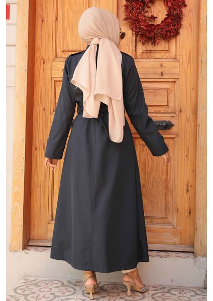 Kemerli Lacivert Tesettür Trençkot 61500L fırsatları