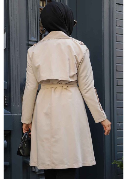 Kemerli Bej Tesettür Trençkot 61171BEJ modelleri
