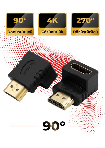 HDMI 90° Dönüştürücü L Adaptör 4K Görüntü Aktarımı