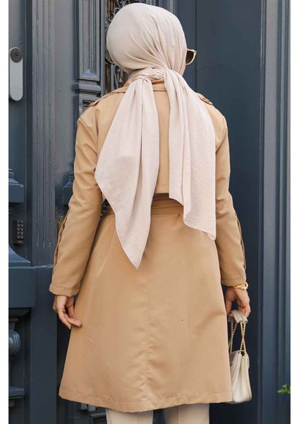 Kemerli Camel Tesettür Trençkot 61171C modelleri