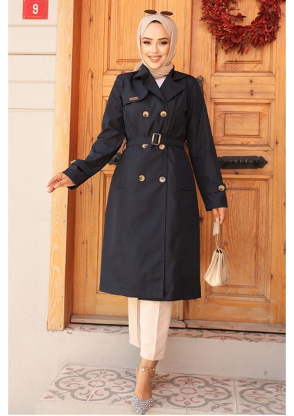 Kemerli Lacivert Tesettür Trençkot 60500L fiyatları