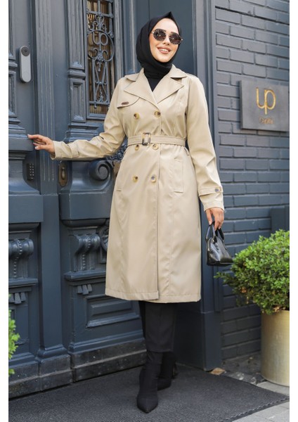 Kemerli Bej Tesettür Trençkot 60500BEJ fiyatları