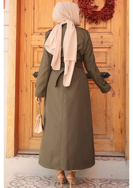 Kemerli Haki Tesettür Trençkot 61500HK fırsatları