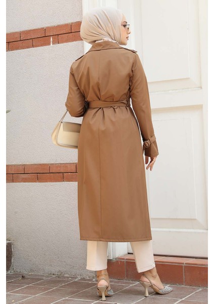 Tokalı Kemerli Taba Tesettür Trençkot 5942TB fırsatları