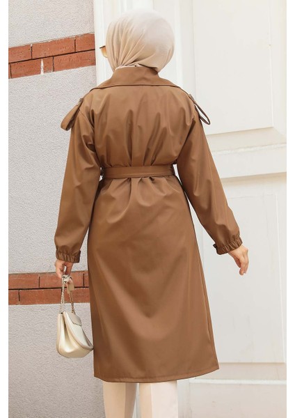 Düğmeli Taba Tesettür Trençkot 647TB fırsatları