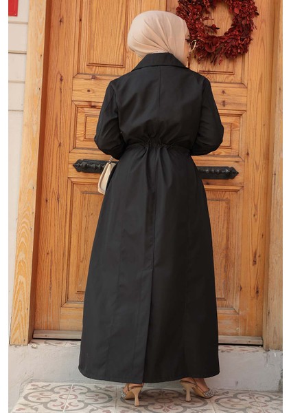 Düğmeli Siyah Tesettür Trençkot 684S modelleri